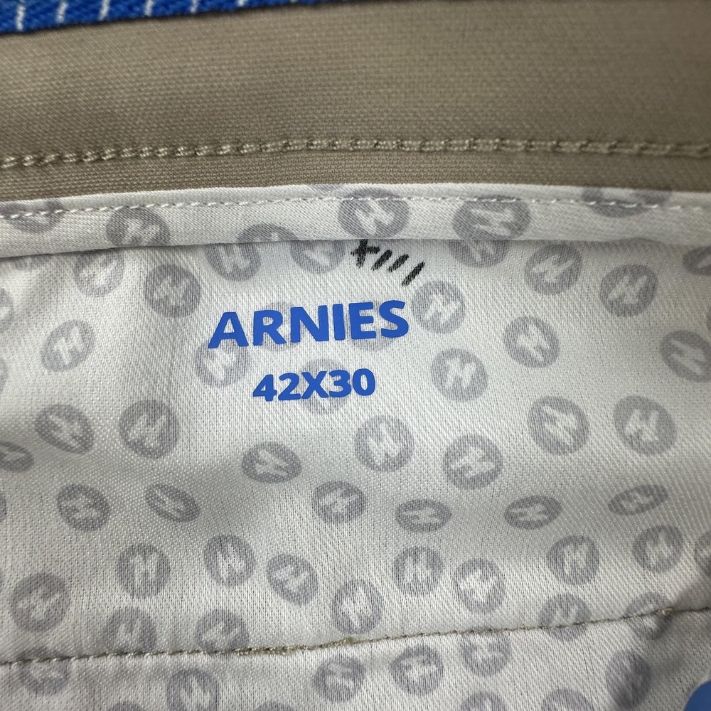 Mugsy Arnies Pants Mens 42 Beige Stretch Performance Golf Chino Khakis Office - Picture 5 of 11
